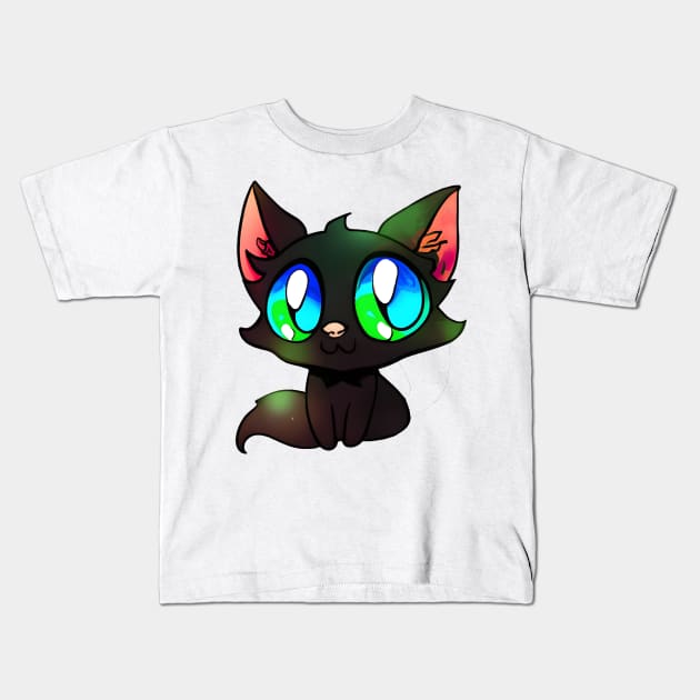 Black cat with blue eyes Kids T-Shirt by Meowsiful